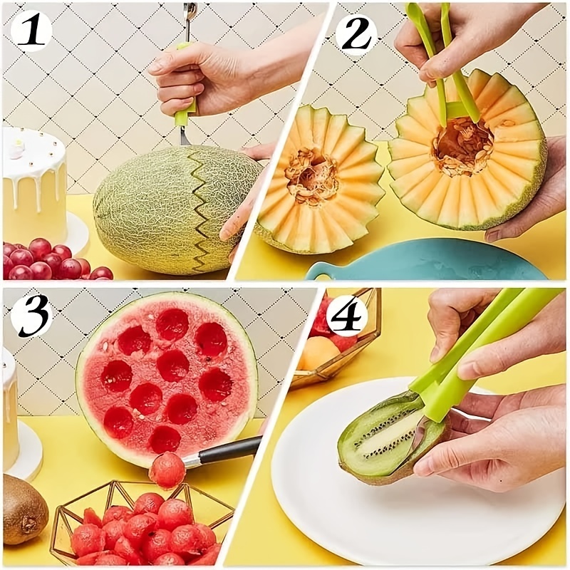 Melon Baller Scoop Set, 1 Stainless Steel Fruit Carving Tools, Knife Fruit  Fork Kit, Fruit Scooper Seed Remover, Watermelon Knife For Dig Pulp  Separator - Temu