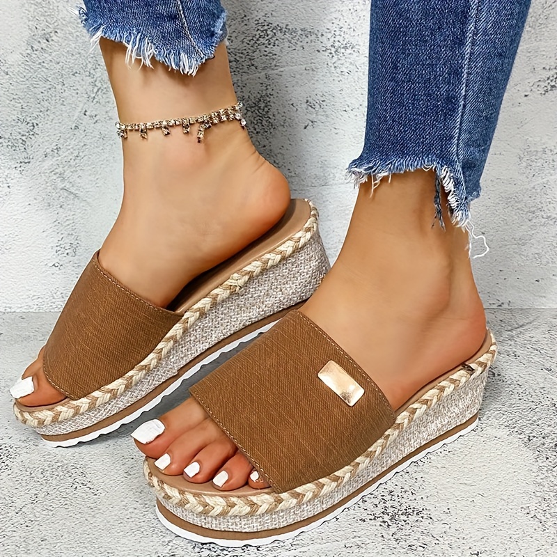 Women's Solid Color Platform Sandals, Slip On Open Toe Non-slip Lightweight  Wedge Slides Shoes, Versatile Comfy Shoes - Temu