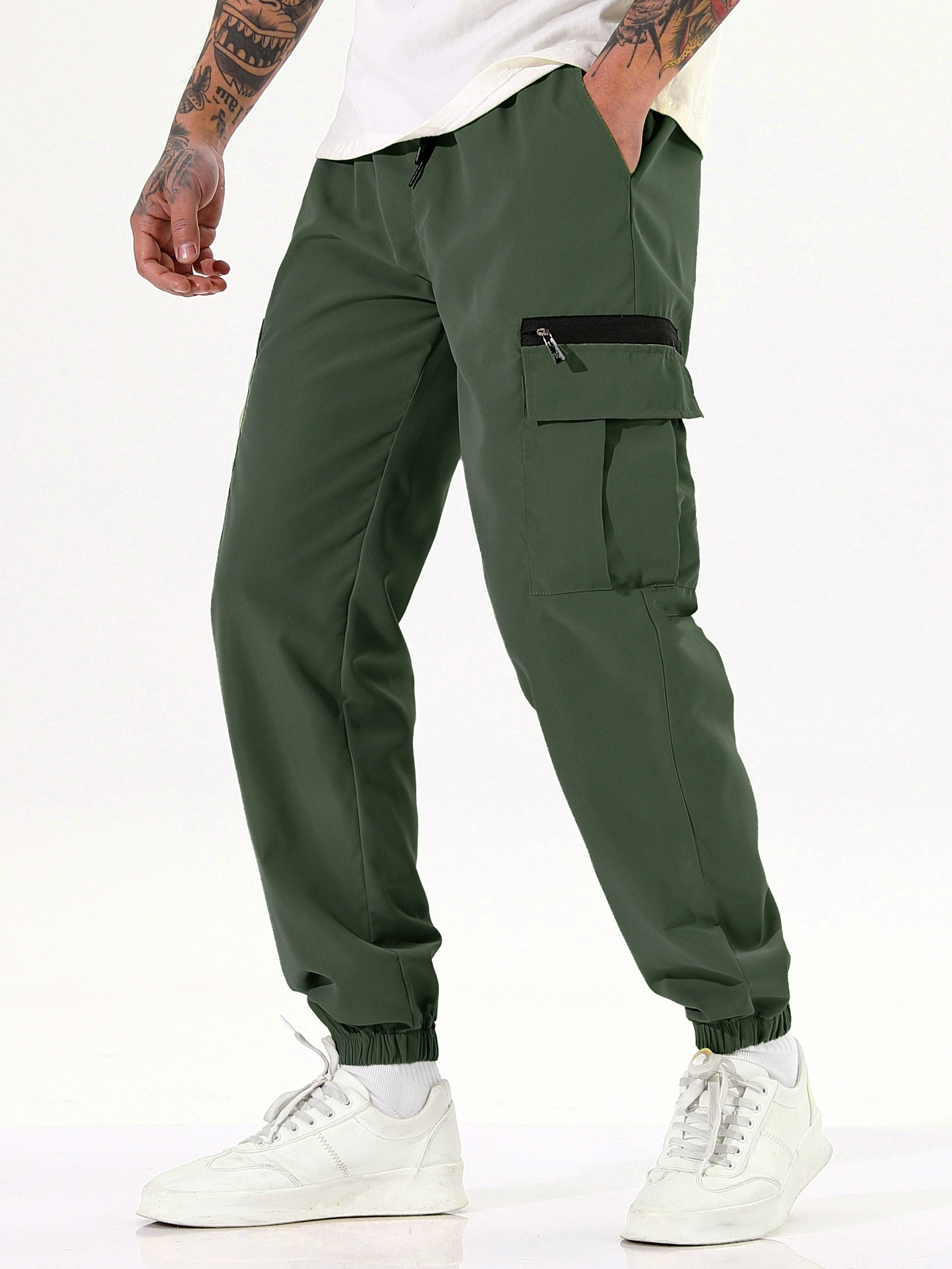 Pantalones deportivos para hombre, diseño de bolsillo sólido con cordón  para hombre, pantalones deportivos y rectos
