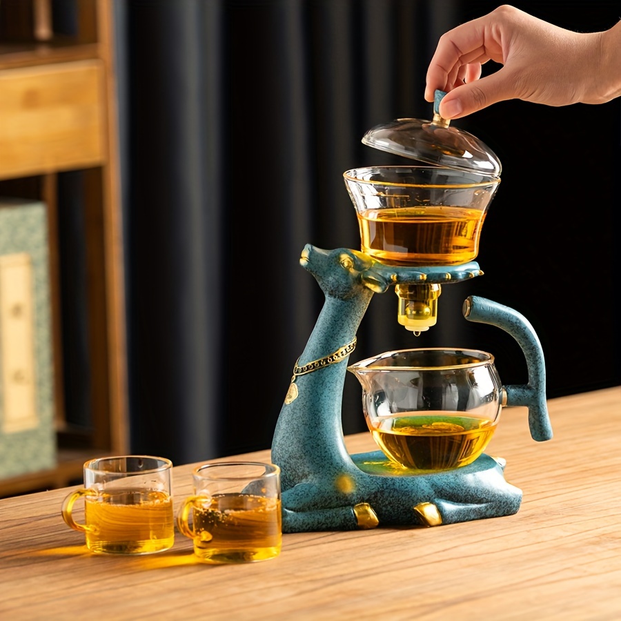 Lazy Kungfu Juego de tetera de cristal resistente juego de té de cristal  para café con tapa giratoria magnética de desviación de agua, cuenco