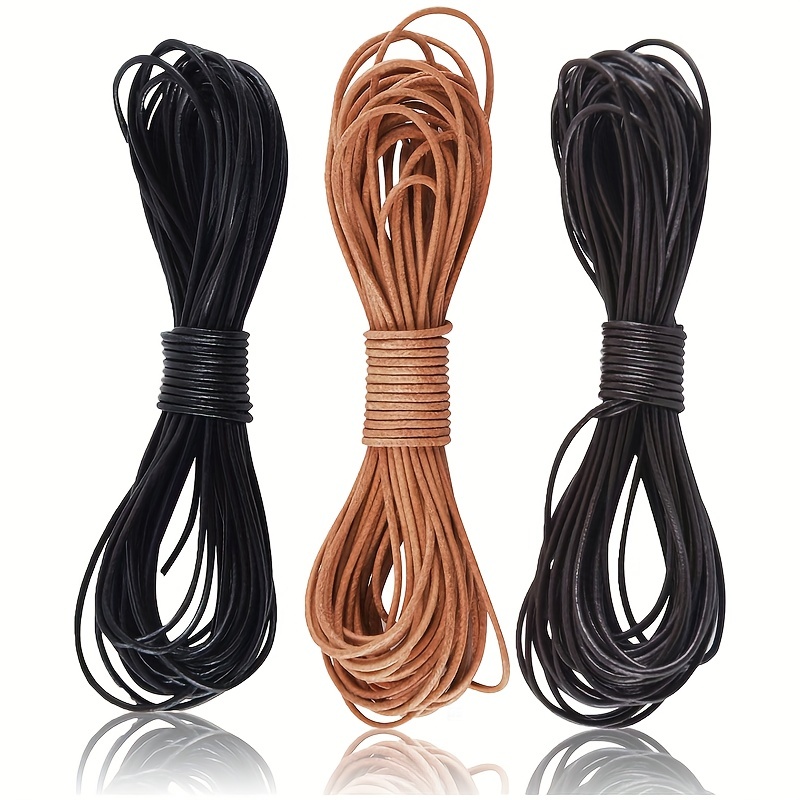 Real Leather/Suede Cord 3mm Flat Rustic String - Brown - 2m