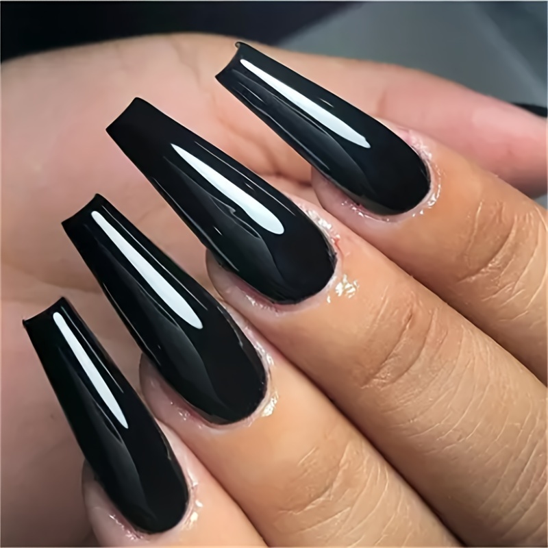 Faux Ongles Amande Long Stiletto Faux Portable Dégradé Noir