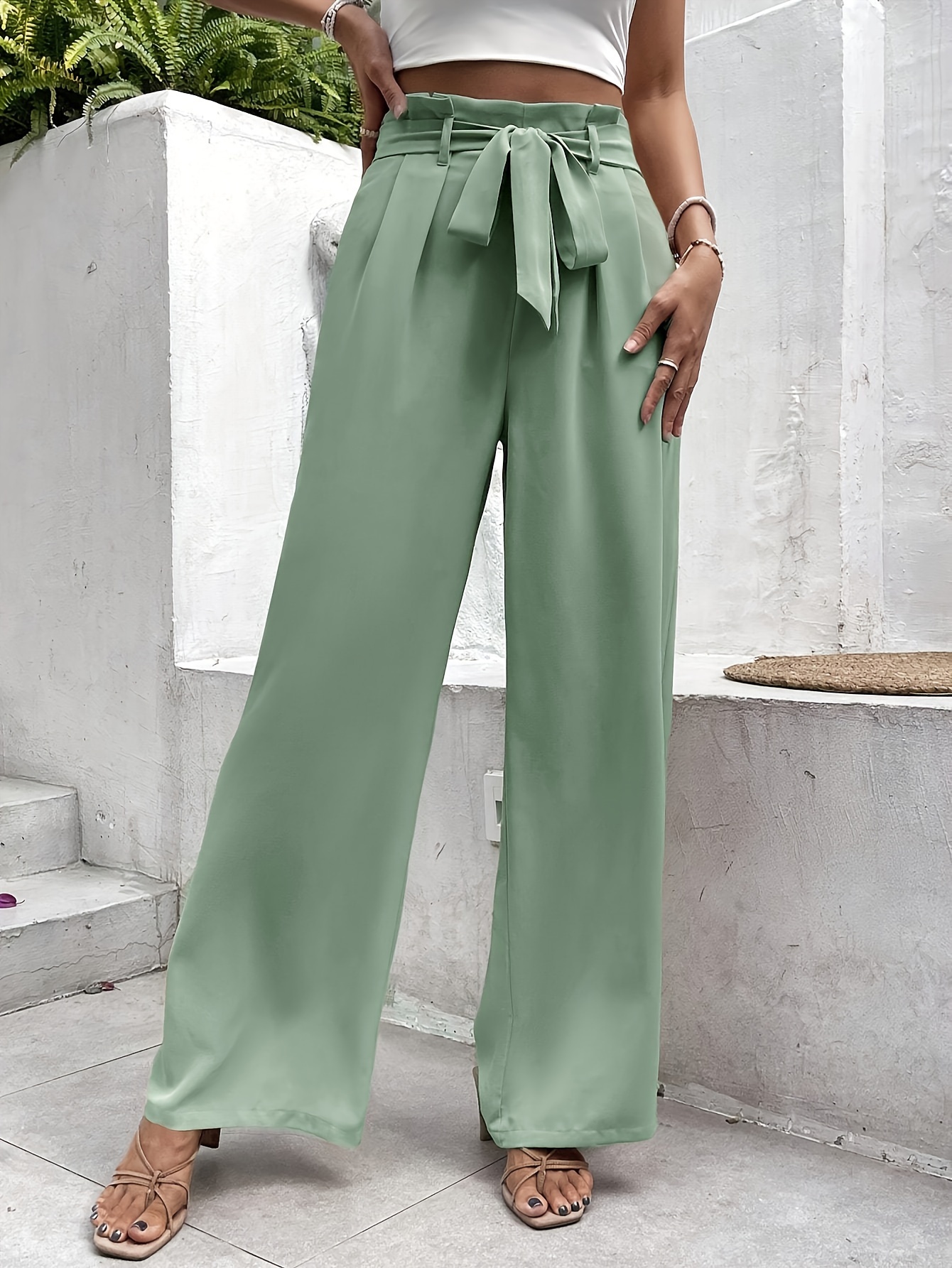 Cedar Olive Green Belted High-Waisted Pants  Olive green pants, High  waisted pants, Green pants