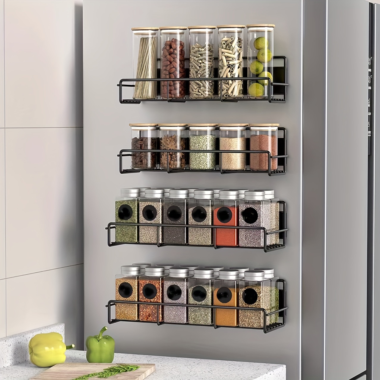 

1pc Floating Magnetic Kitchen Spice Storage Racks, Durable Magnetic Storage Holders, Household Storage Organization For Refrigerator, Bathroom, Bedroom, Entryway, Home, Kitchen Accessories