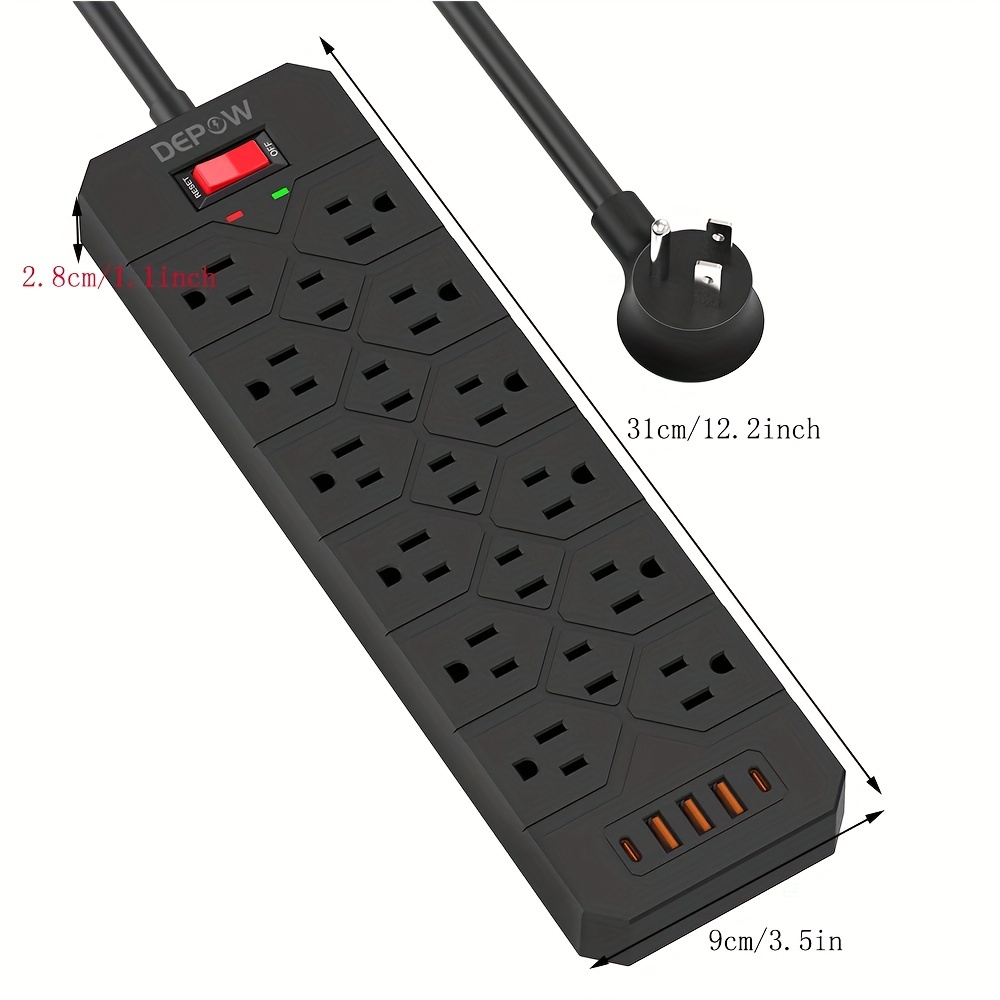 Depow Power Strip Protector 3 400 Joules 17 Ac Multiple Outlets