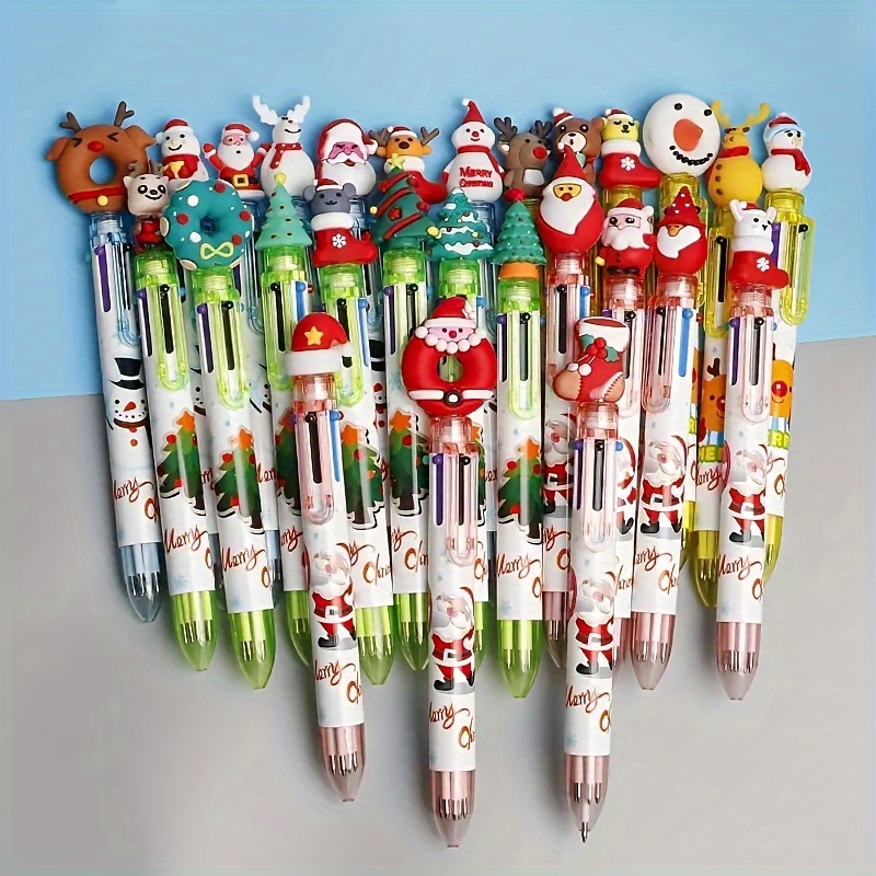 Scrapbook Pens for Paper Click Ballpoint Pens Multi Colo Pens Fine Point 10 Colors Christmas Themed Ballpoint Pens Colorful Retractable Push Ballpoint