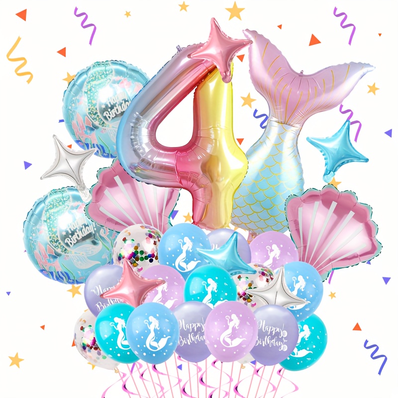 31pcs Mermaid Balloons Mermaid Birthday Decorations Includes Number Balloon  Fish Tail Balloons Round Foil Balloons Shell Balloons Latex Balloons Star  Balloons Suitable For Mermaid Balloons, Shop The Latest Trends