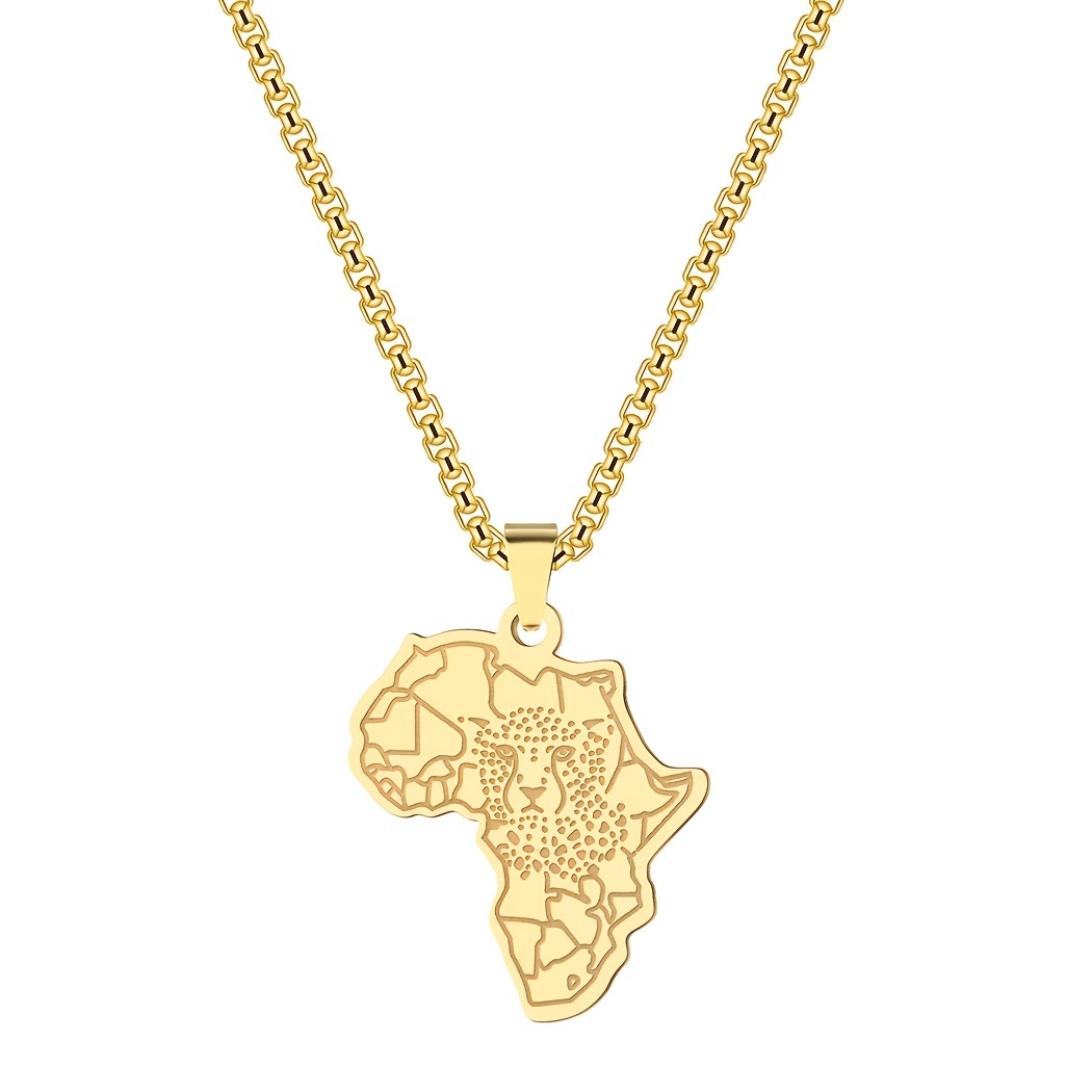 African Map Tiger Men Charm Necklace