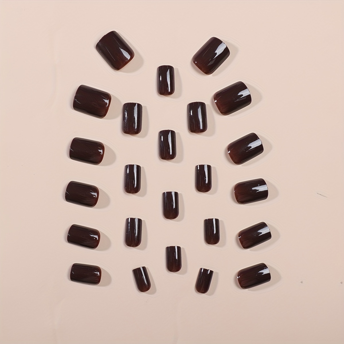 Short Fake Nails Brown Press On Nails Square False Nails With Glossy