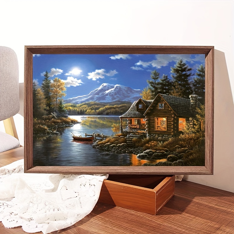 5D Big Diamond Painting Kit for Adults - Simple Mountain and River Art  Under The Starry Sky Diamond Art Kit for Adults Diamond Dot Kit Home Wall