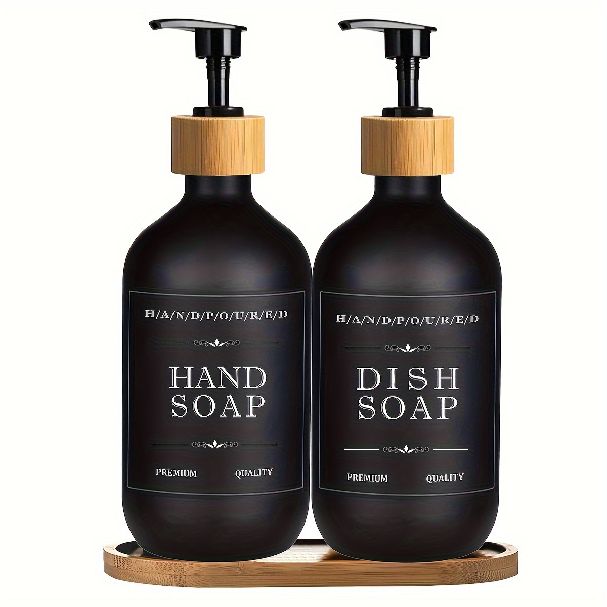 

2pcs Set Of Frosted Soap Set With Soap Dispenser And Waterproof Label 500ml