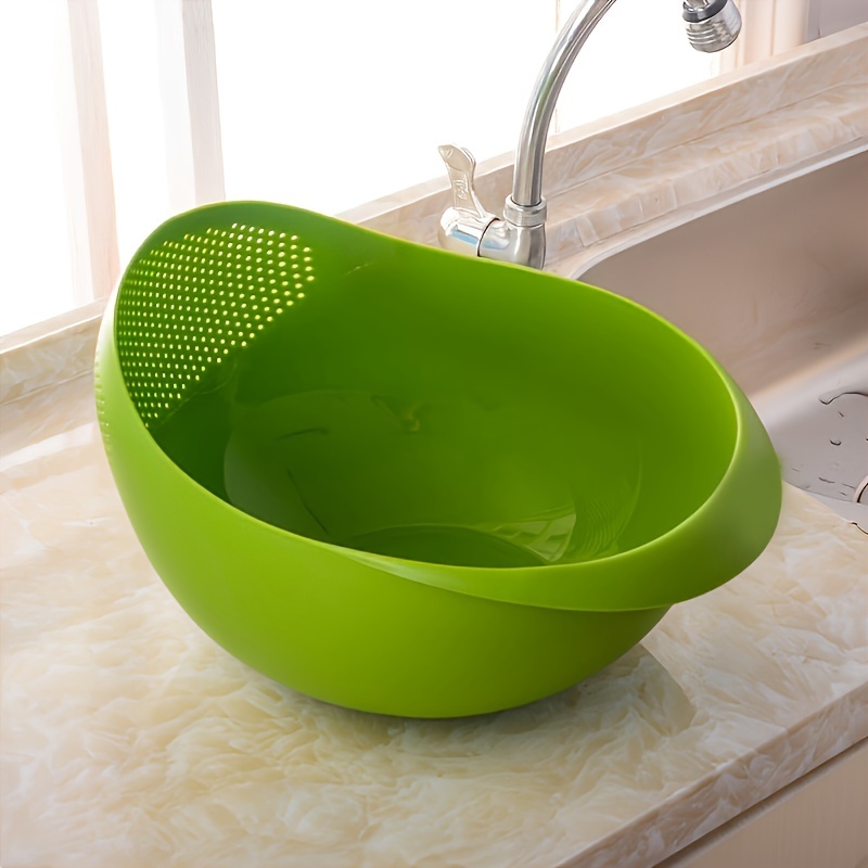 TEMU 1pc Drain Basket Multifunctional Rice Washing Sieve And Strainer Basket - Plastic Rice Washer, Strainer Bowl, Plastic Strainer Basket For Fruits