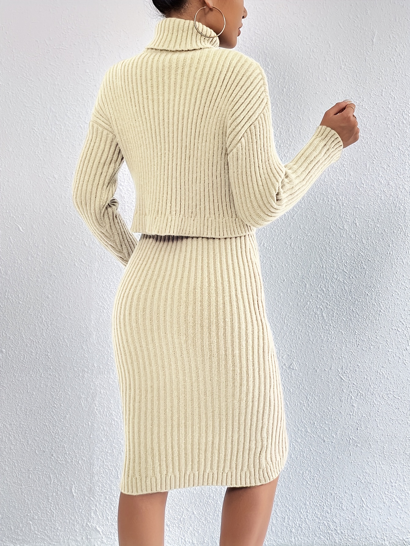 Casual Sweater Turtleneck Top & Bodycon Dress Set