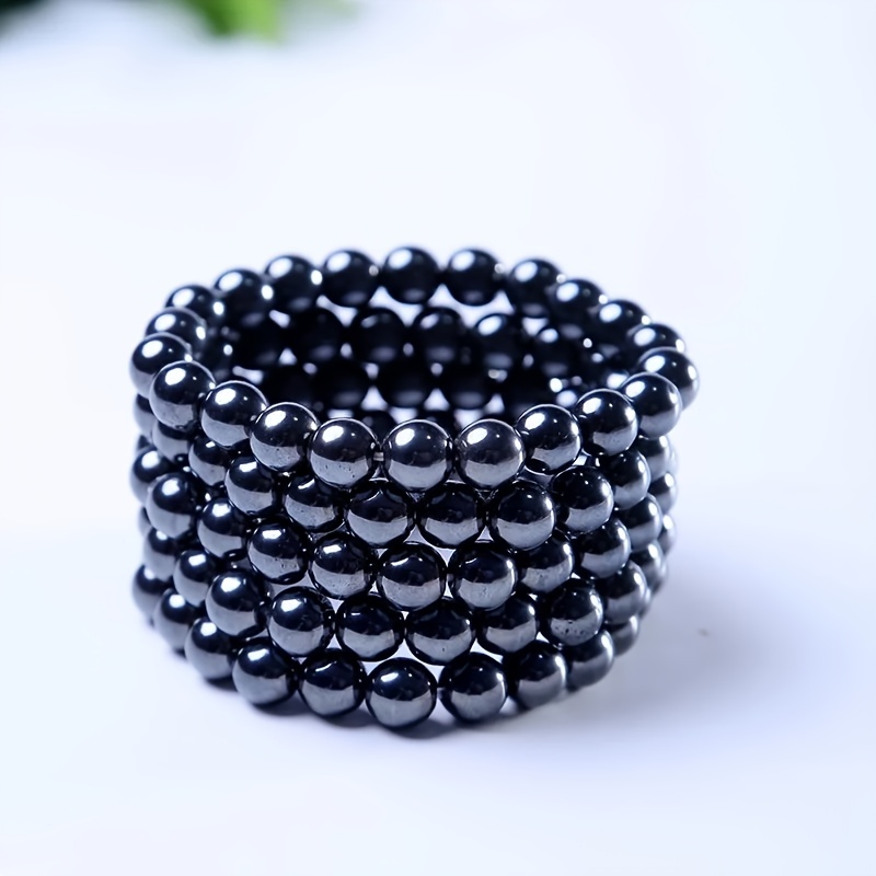 Men's Black Agate Terahertz 4mm Bead Bracelet