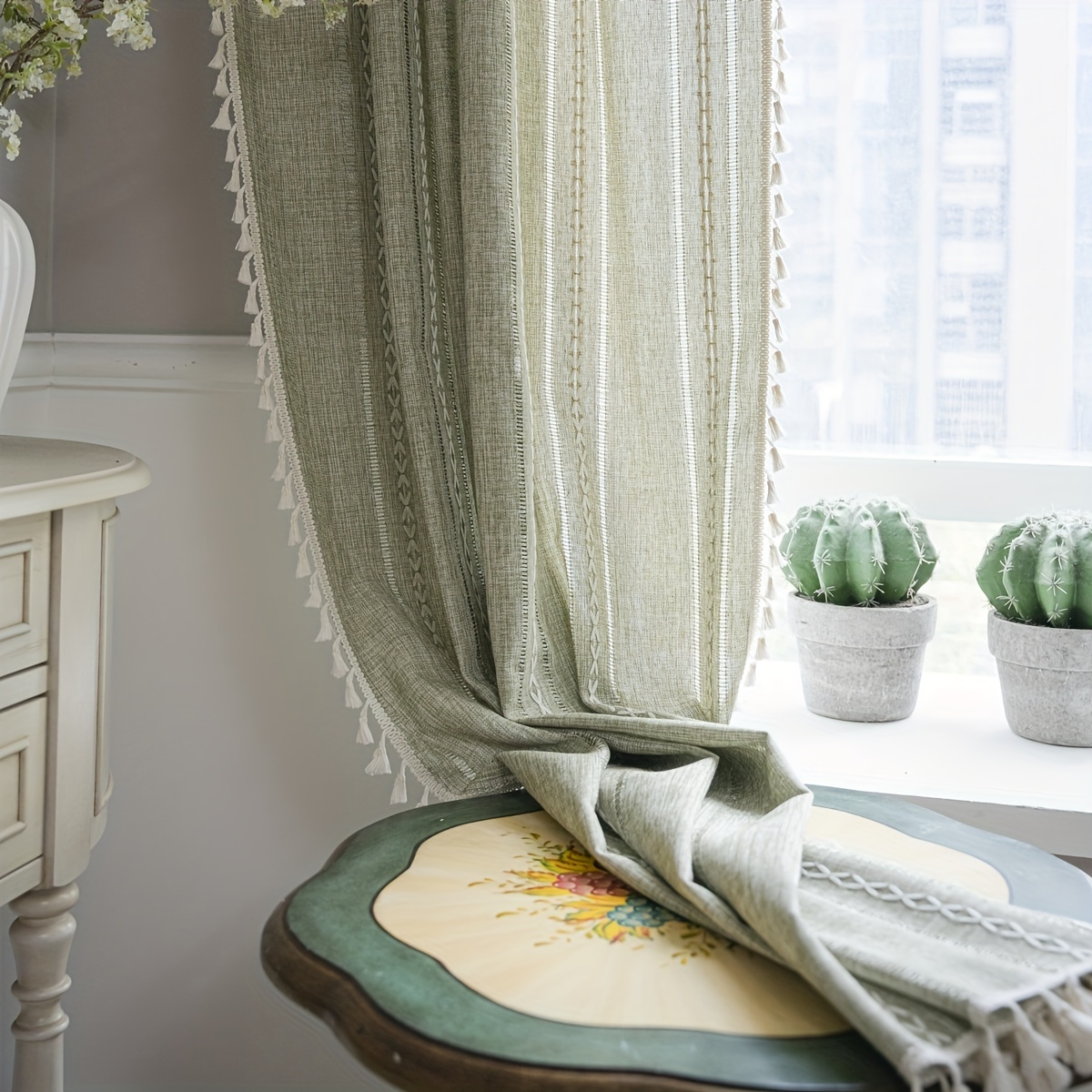 Cortinas estampadas de algodón modernas verdes para sala de estar,  dormitorio, ventana, cortina rural, pantalla, decoración del hogar :  : Hogar y cocina