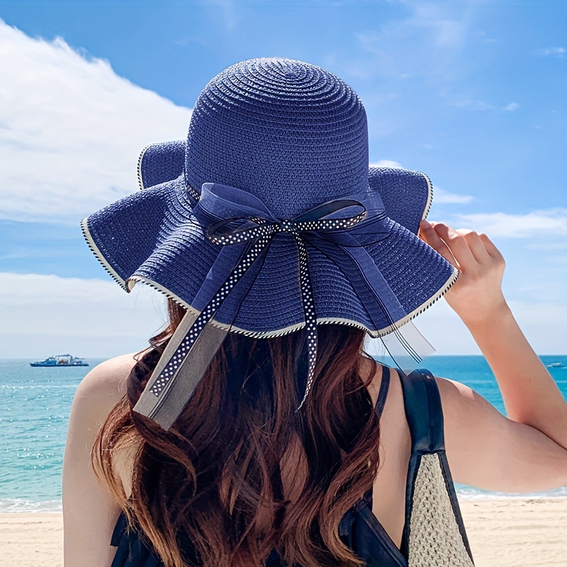 Bow Sun Hat Wide Brim Floppy Summer Hats For Women Beach Straw