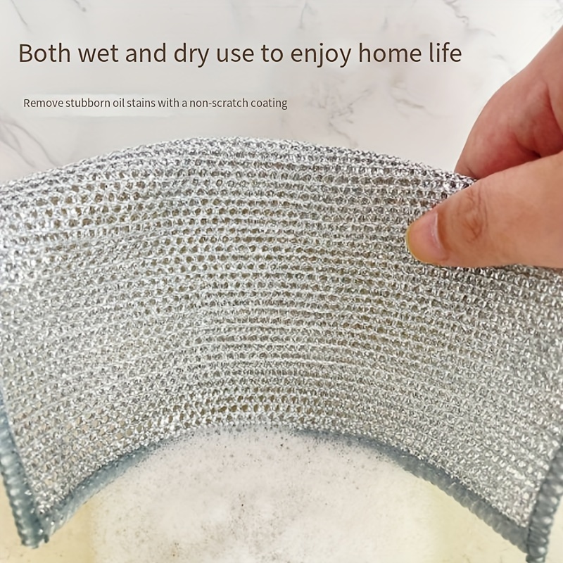 2/3/4pc double-sided silver wire dishcloth, oil-free dishwashing