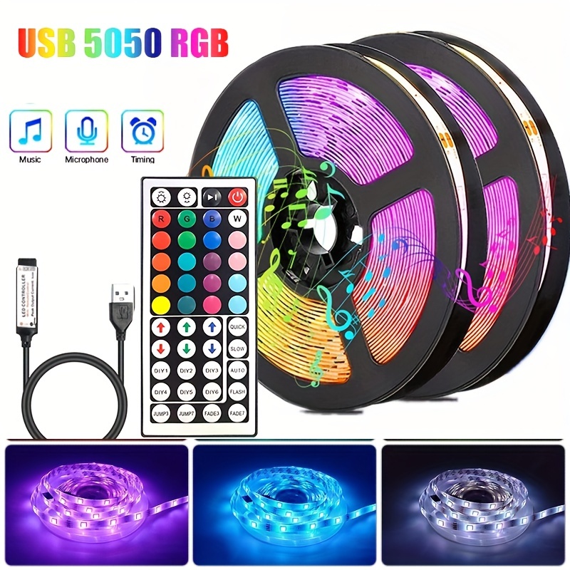 1pc 32.8FT Flexible RGB LED Smart Lights, 5V USB RGB 5050 Flexible Diode  Voice-controlled Color-changing Strip Light, APP Wireless Controller Music  Sy