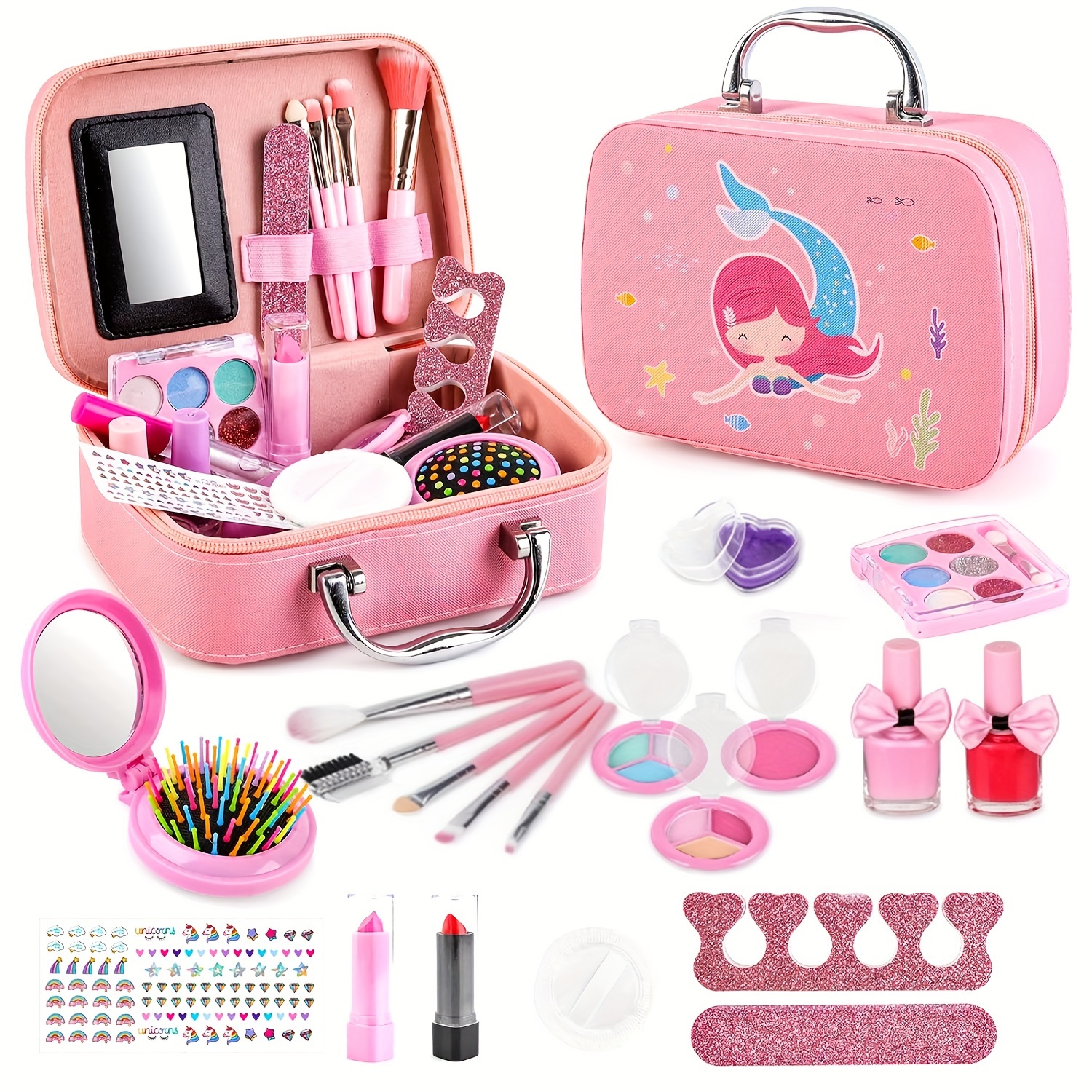 

Makeup Kit For Girl With Makeup Bag, Real, Non Toxic, Washable Makeup Kits, Christmas, Birthday Gifts For Little Princess Cosplay Vanity Kits, Ideal For Mother's Day Makeup Set