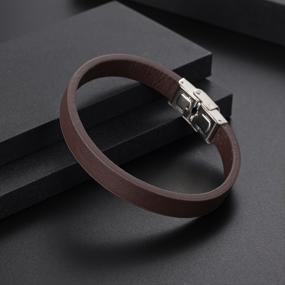 Simple Leather Bracelet Bangle With Stainless Steel Buckle For Men