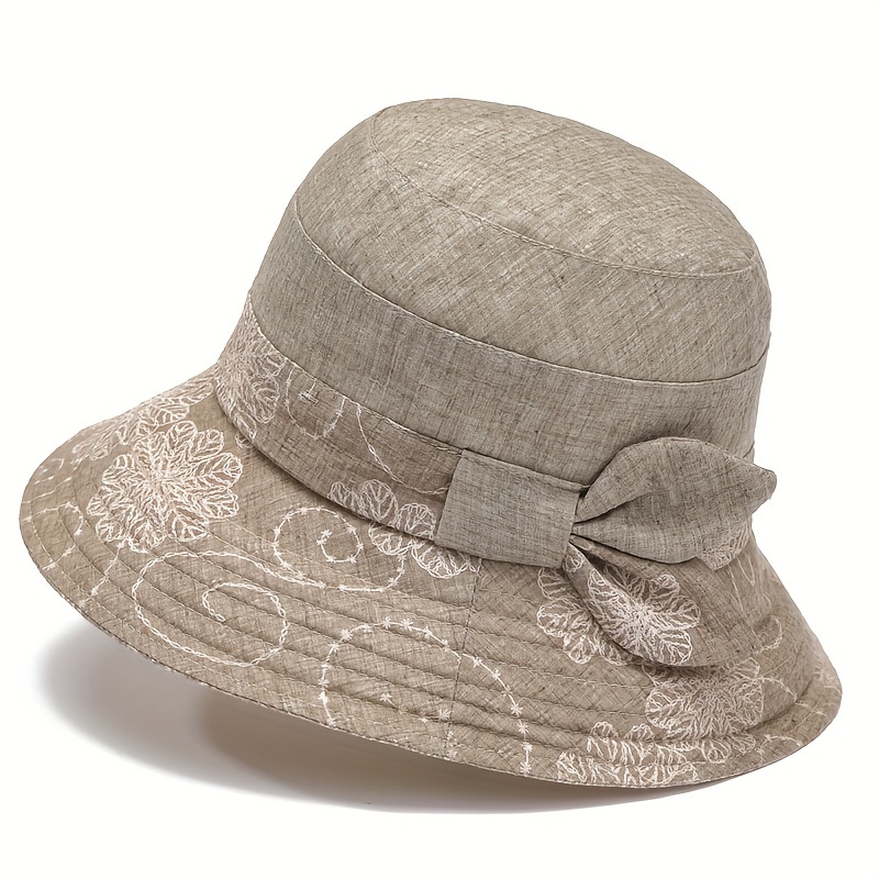 Vintage Flower Embroidery Bucket Hat Plain Casual Lightweight Sun Hat
