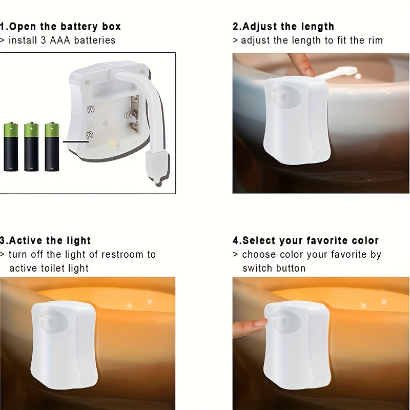 Motion Activated Toilet Night Light, 8 Colors Changing Led Toilet Bowl  Lights, Sensor Bathroom Seat Nightlight - Temu