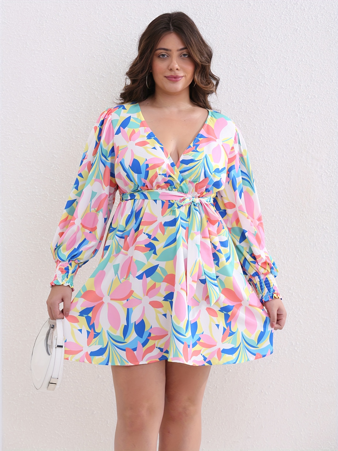  Dresses for Women Floral Print Lantern Sleeve Belted