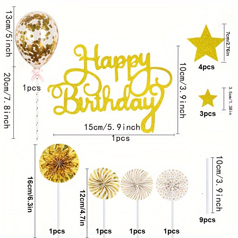 Topper Dourado Happy Birthday  Diy cake topper, Diy cake topper birthday,  Diy cake topper printable