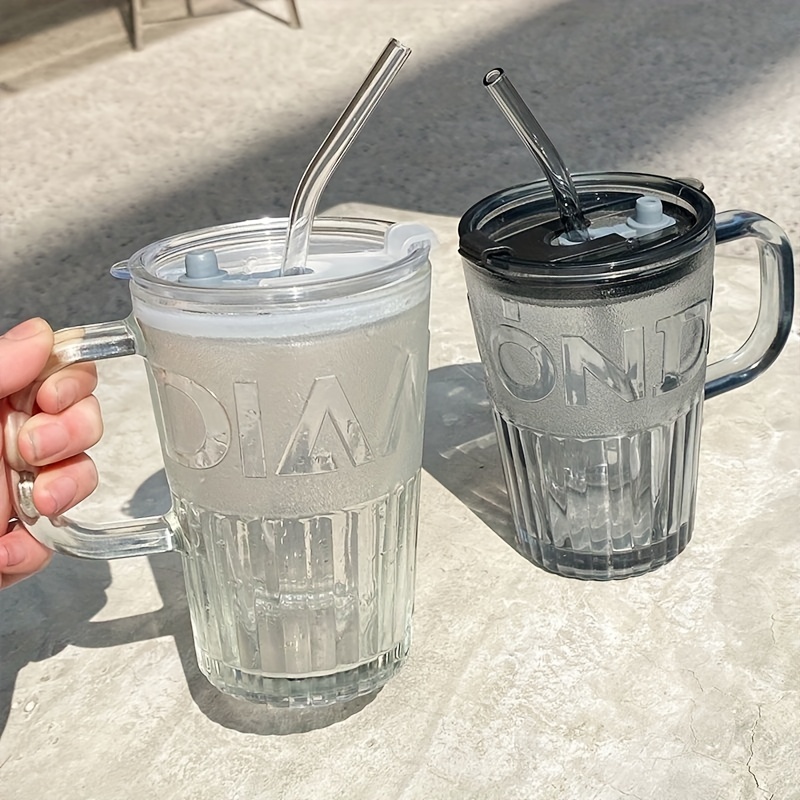 Portable Drinking Glasses Cup With Lids And Straws, Cute Glass Cup With  Handle, For Soda, Water, Iced Coffee, Milk, Tea, Water And Juice - Temu  Germany