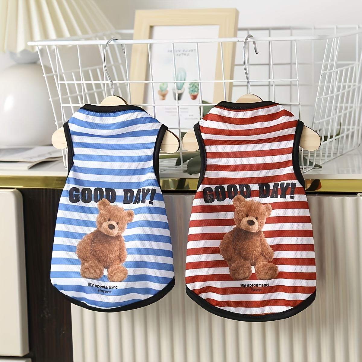 1pc Striped Bear Print Pet Tank For Small And Medium Dog