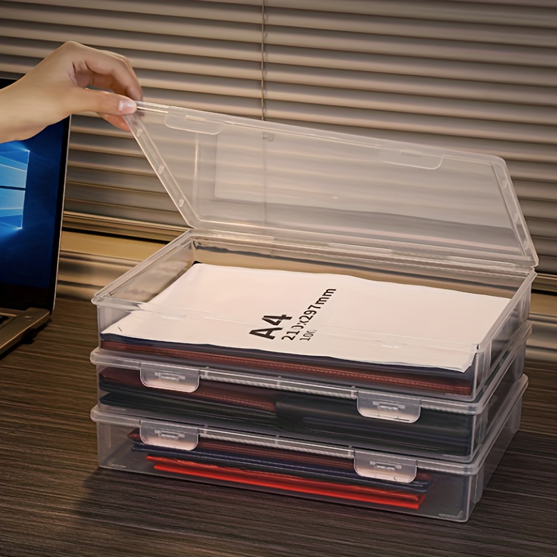 Flat Transparent Stationery Box Plastic Flip Storage Box - Temu