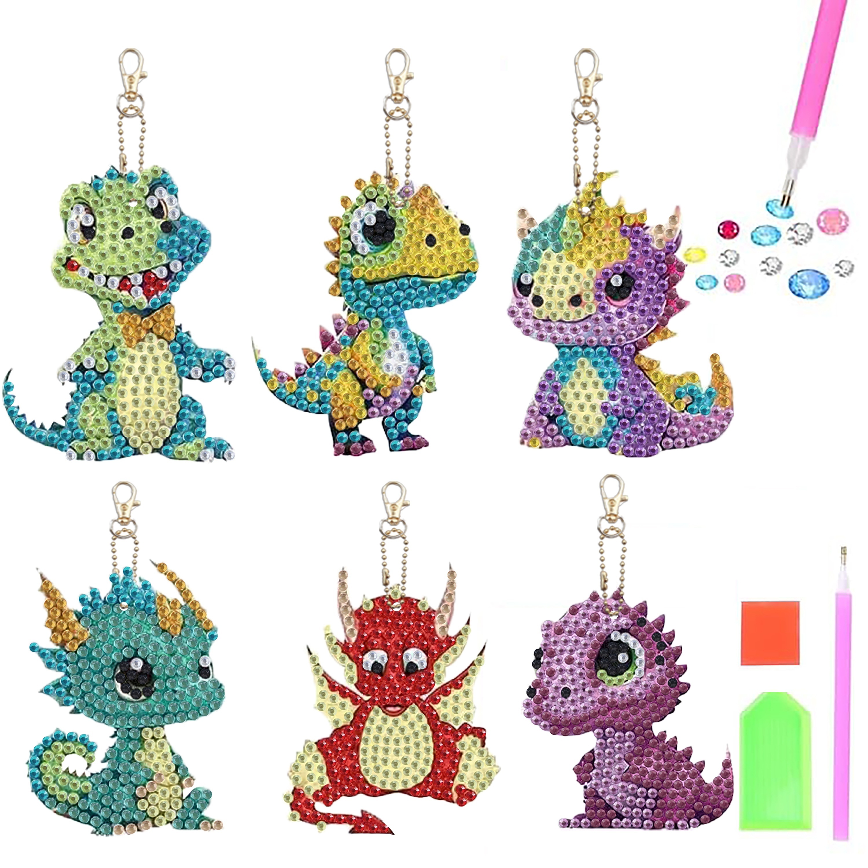 DIY Diamond Art Keychains Double Sided 6pcs Gem Keychains(Turtle)