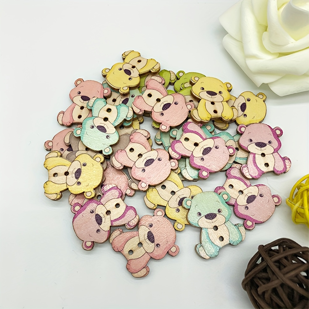 Image of 30pcs Printed Wooden Bear Buttons Mixed Colors 2 Holes Bear Decorative Wooden Buttons For Sewing Handmade Ornament Clothing Jewelry Crafts Making (size: 2.8x2.3cm / 1.1x0.9inch)