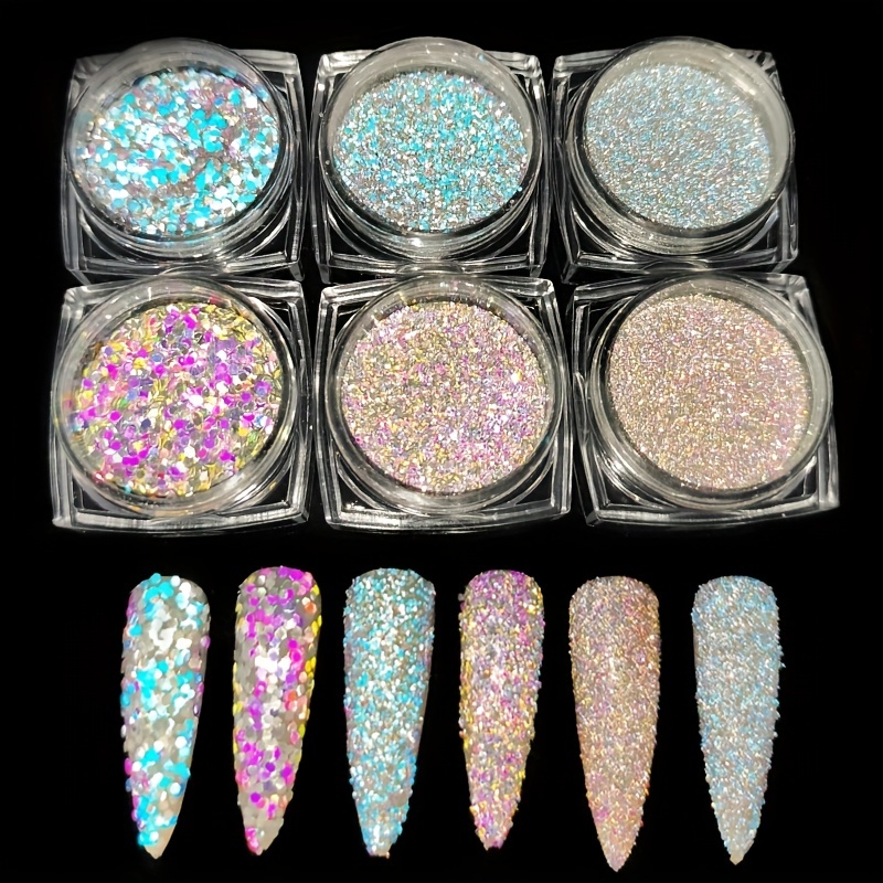 6 Colors nail Glitter Powder Sparkle Holographic Chunky - Temu