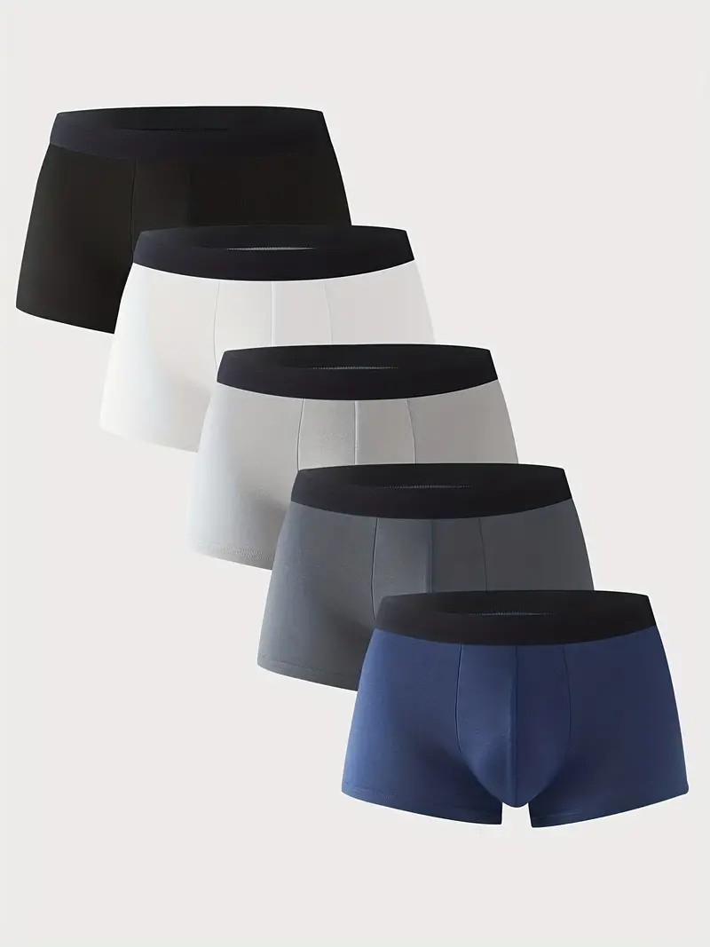 5pcs Pure Cotton Solid Color Men's Boxer Classic Boxer Mid Waist Breathable  Underwear