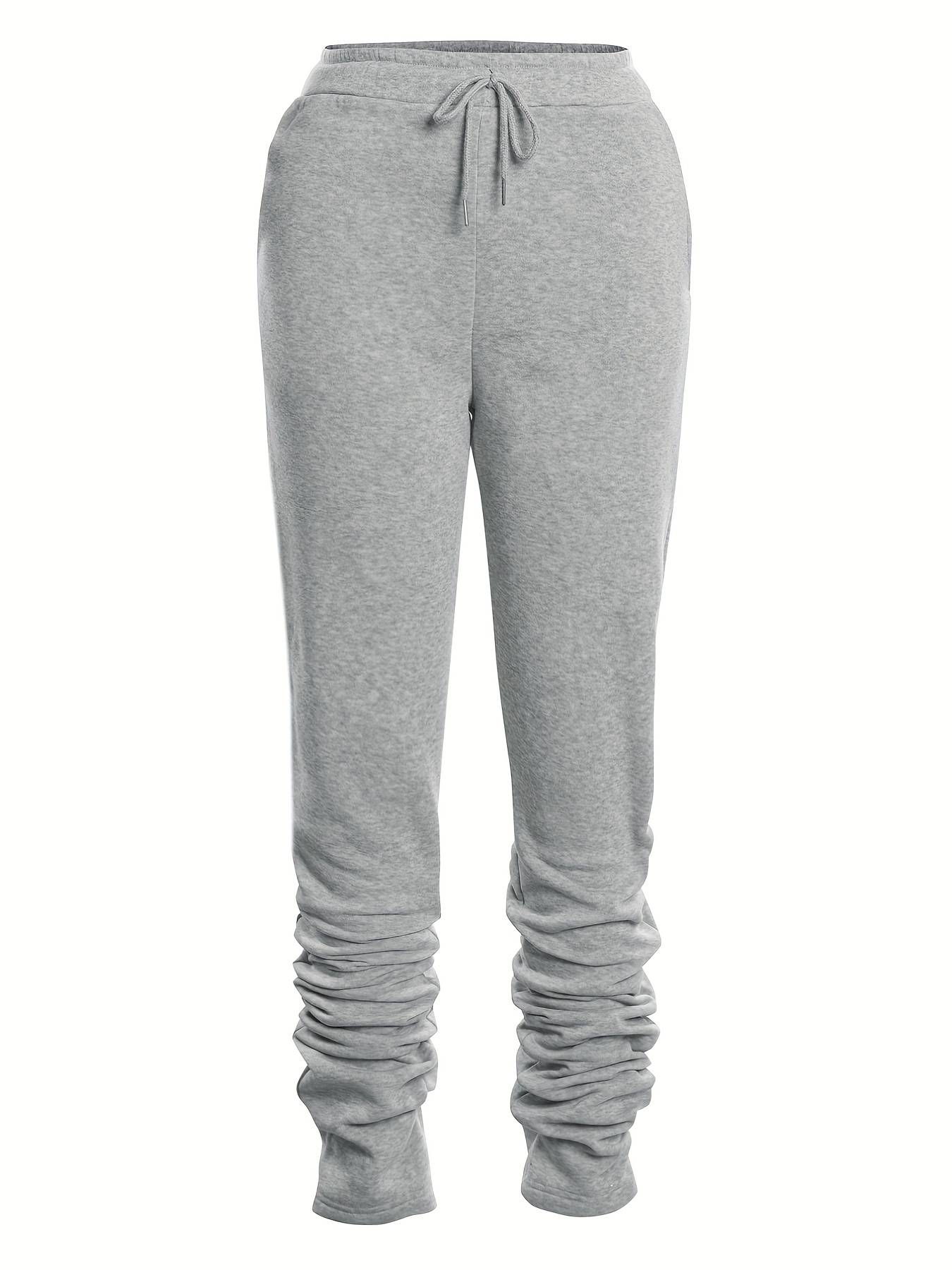 Fashion （gray）Stacked Sweatpants Women's Fleece Thick Sports