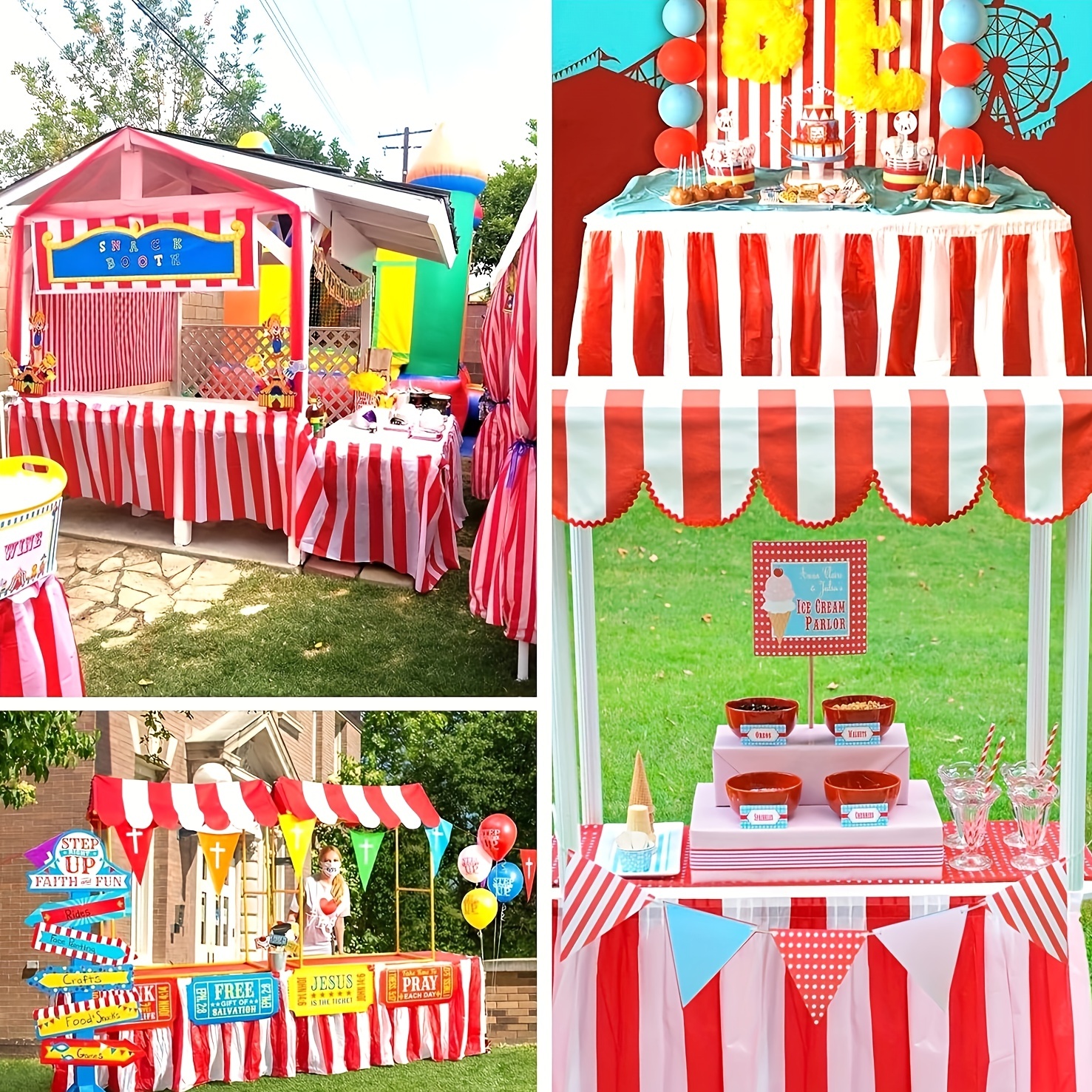 Red and White Striped Plastic Table Cover Roll for Circus Themed