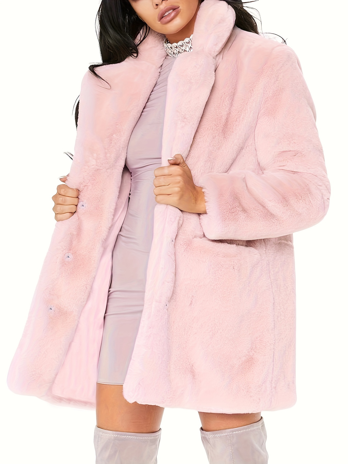 Solid Color Winter Long Warm Teddy Faux Fur Coat For Women Plush