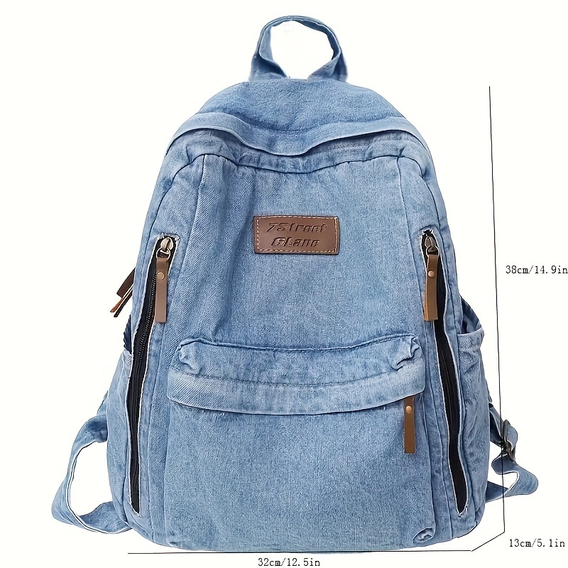 

Denim Backpack, Vintage College Schoolbag, Trendy Preppy Style Daypack Rucksack For Travel, Work