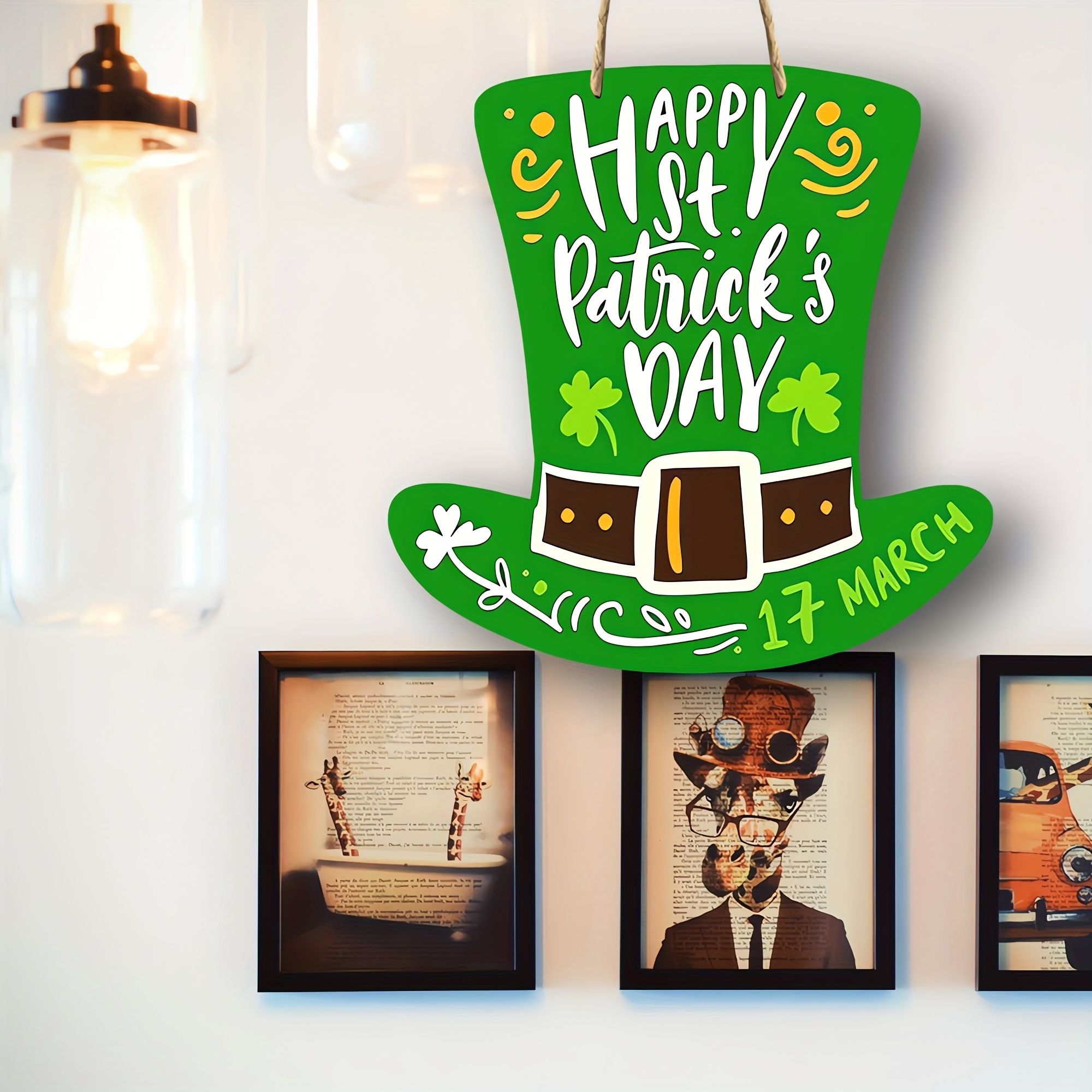 Happy St Patricks Day Sign Green Hat Sign Entryway Wall - Temu