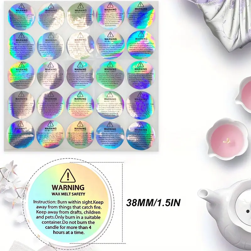 Holographic Candle Warning Labels For Jar Container Wax - Temu