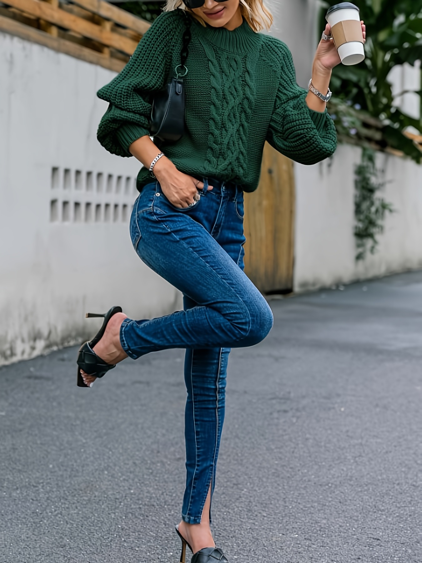 dark green sweater outfit womens