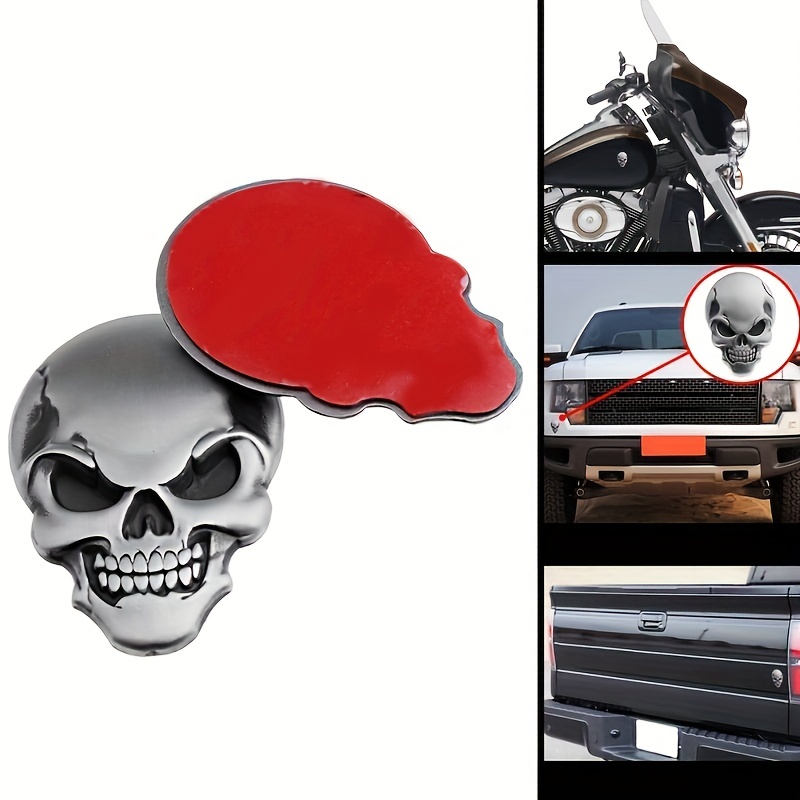 TOMALL 2pcs 3D Skull Head Glossy Emblem Stickers for Car Auto Chrome  Exterior Badge Halloween Decoration Skeleton Metal Symbol Decal Waterproof