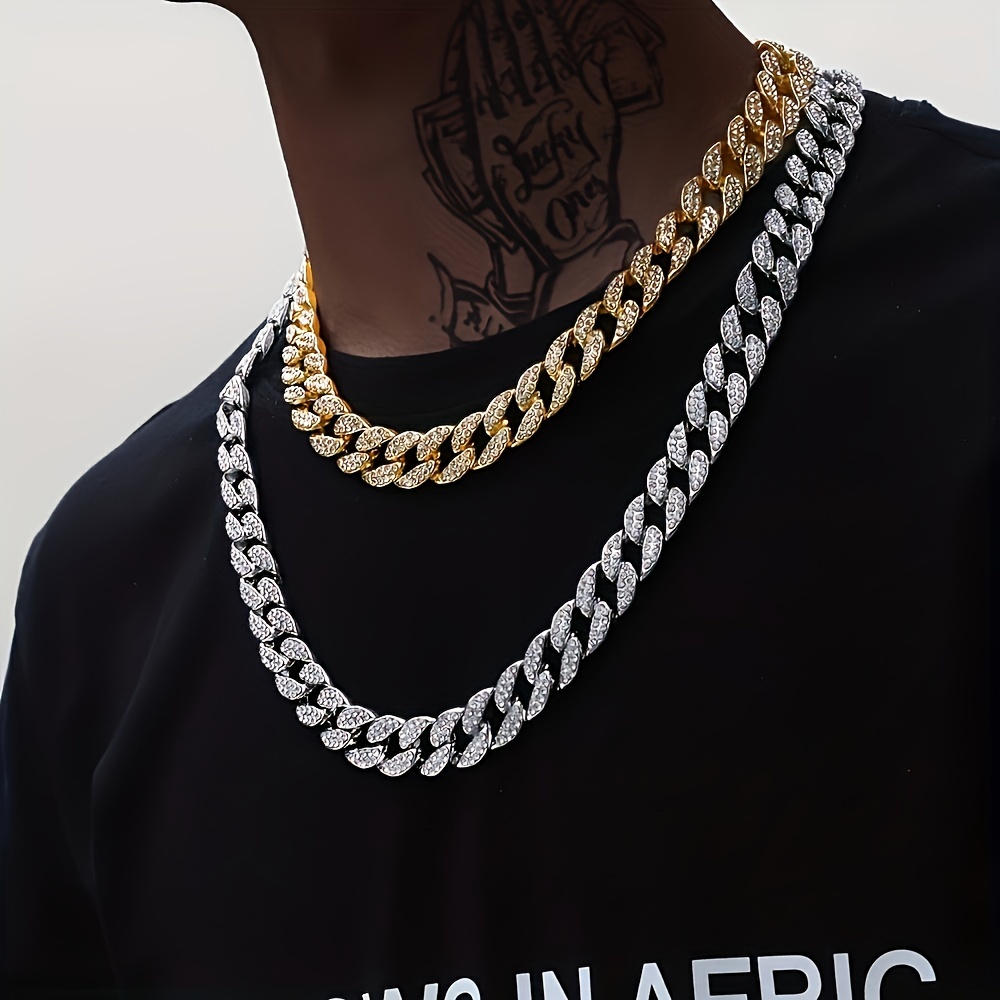 Necklace Plus Bracelet Hip Hop Style Jewelry Set Paved Rhinestone Cuban  Chain Design Suitable For Men And Women Silvery Or Golden Make Your Call -  Temu