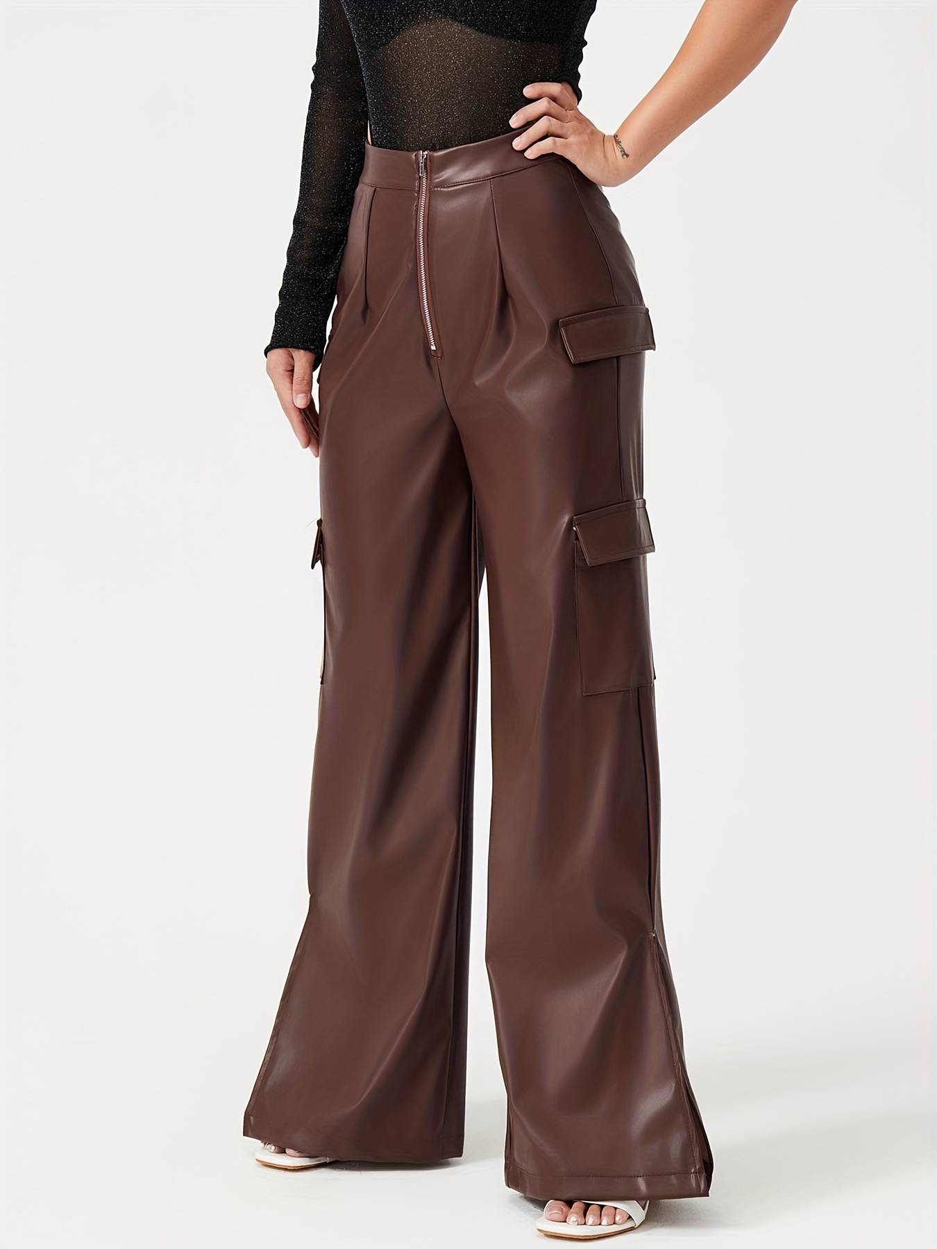 Solid Faux Fur Pants Versatile Elastic Waist Straight Leg - Temu United  Kingdom