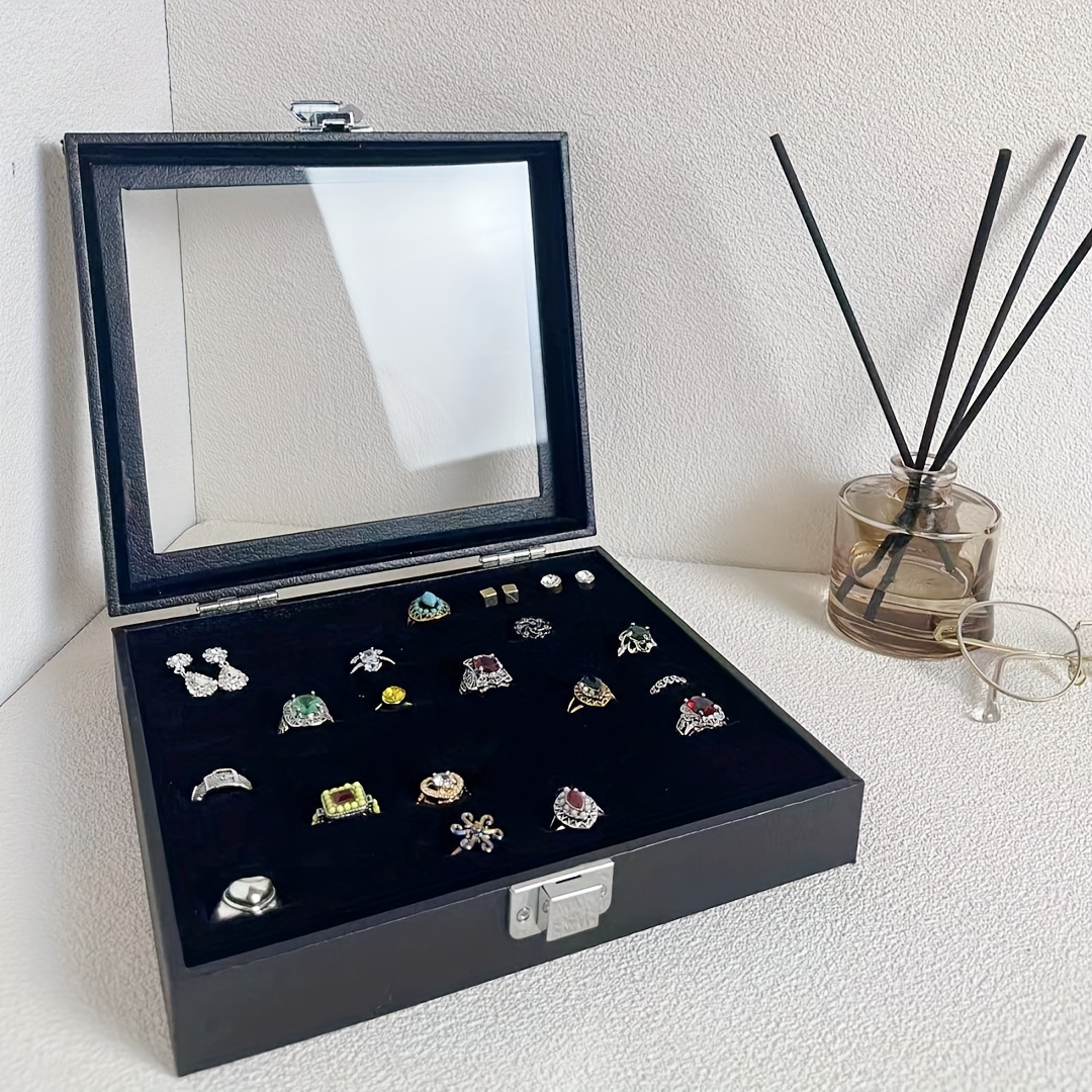 Velvet Rings Tray Holder Glass Jewelry Organizer Large Capacity