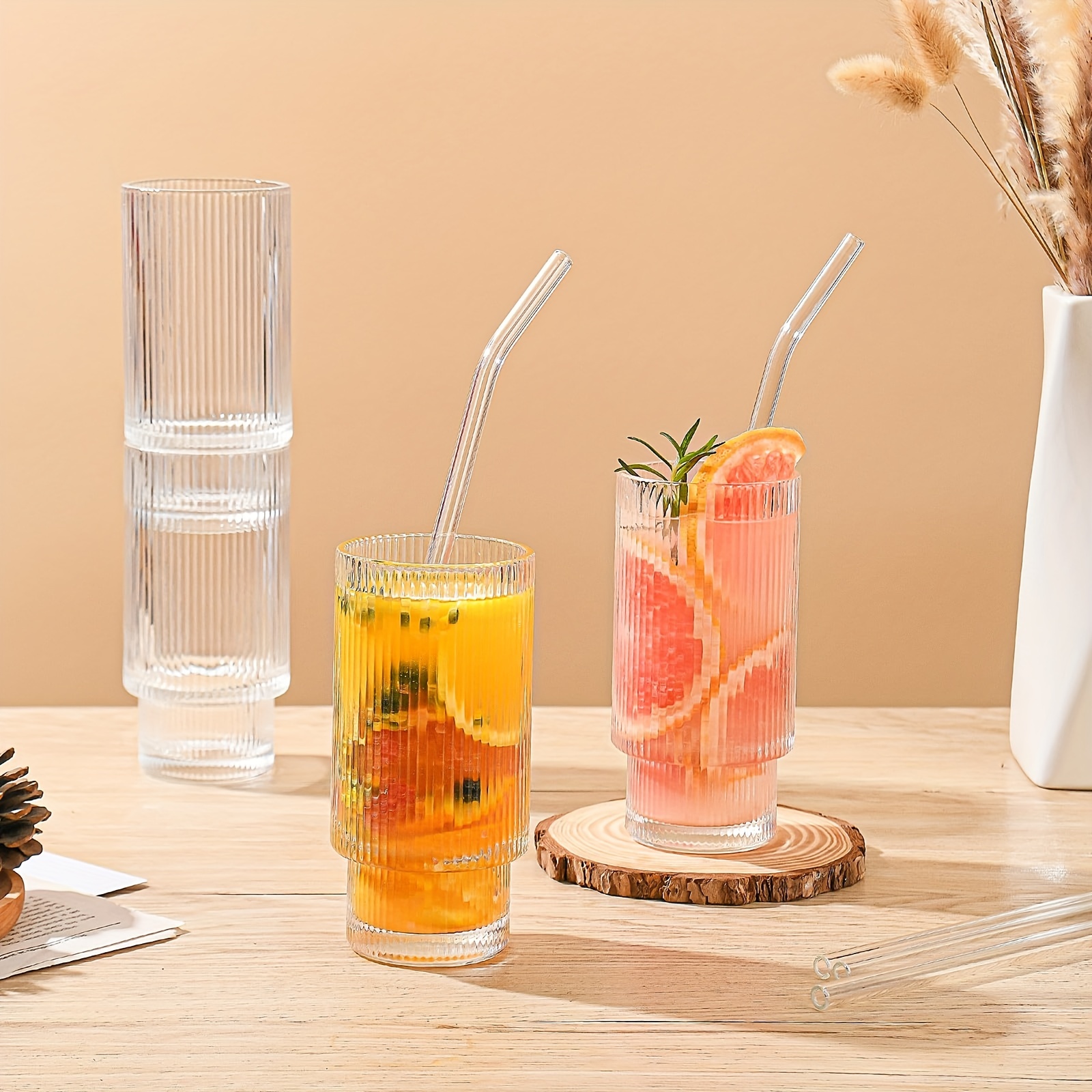 Drinking Glass With Lid And Glass Straw Clear Tall Glass Cups For  Water,Juice,Beer,Drinks,And Cocktails And Mixed Drinks 
