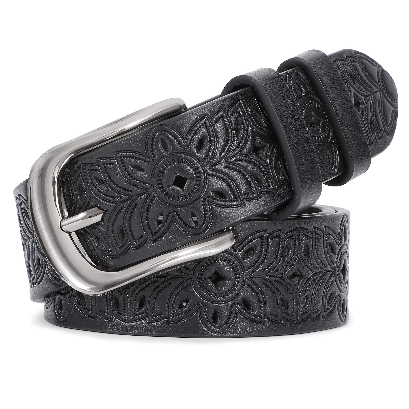Wide Hollow Pu Leather Belt for Women with Pin Buckle