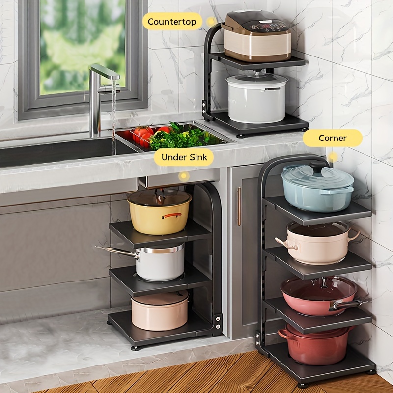 1pc 6-Tier Adjustable Pan Organizer, Pot And Pan Organizer For Cabinet,  Premium Kitchen Organization & Storage Shelves, Pot Lid Organizer, Kitchen  Acc