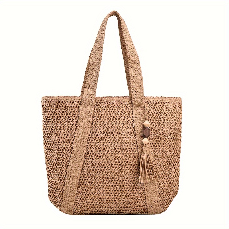 

Minimalist Straw Design Shoulder Bag, Tassel Decor Summer Vacation Handbag, Beach Holiday Bag For Women